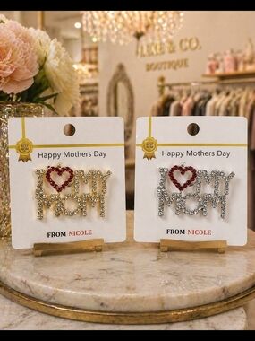 Nwt 'I ❤️ MY MOM' Crystal Brooch Gold or Silver w/ Red Heart Mother's Day Red